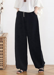 French Black Oversized Draping Linen Wide Leg Pants Fall