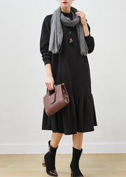 French Black Oversized Patchwork Cotton Maxi Dresses Spring