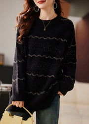 French Black Oversized Thick Knit Short Sweater Winter