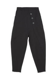 French Black Patchwork Pockets Button Casual Fall Harem Pants