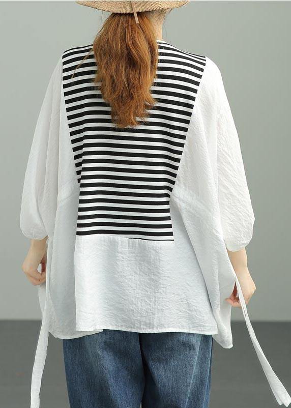 French Black Patchwork Striped Cotton Tee Summer - bagstylebliss