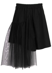 French Black Patchwork Tulle Skirt Pants Skirt