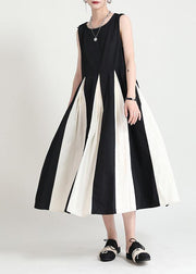 French Black Patchwork White Sleeveless Maxi Dress Summer - bagstylebliss