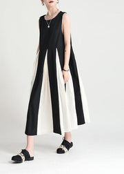 French Black Patchwork White Sleeveless Maxi Dress Summer - bagstylebliss