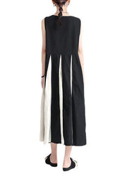 French Black Patchwork White Sleeveless Maxi Dress Summer - bagstylebliss