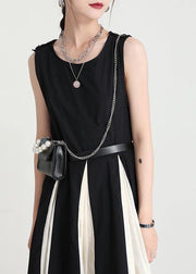 French Black Patchwork White Sleeveless Maxi Dress Summer - bagstylebliss