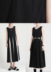 French Black Patchwork White Sleeveless Maxi Dress Summer - bagstylebliss