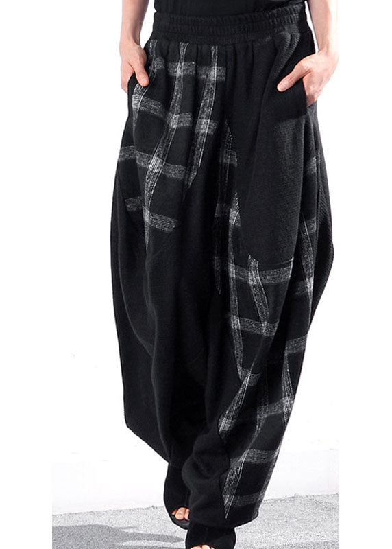 French Black Plaid Patchwork lantern Pants Winter