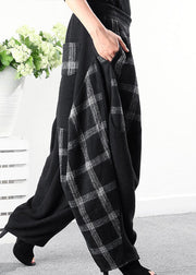 French Black Plaid Patchwork lantern Pants Winter