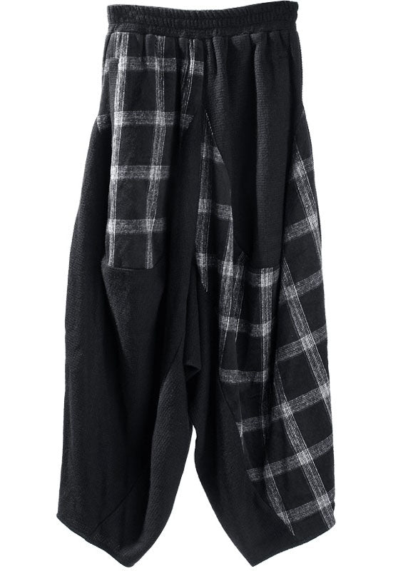 French Black Plaid Patchwork lantern Pants Winter