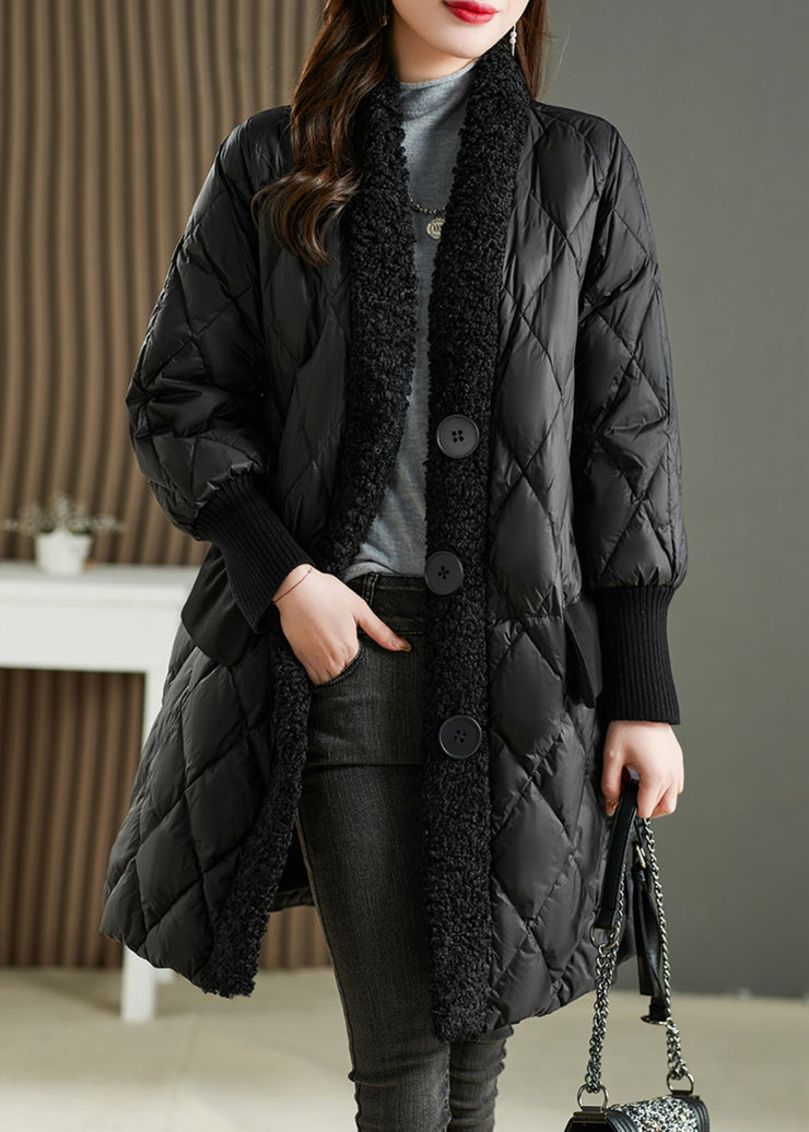 French Black PocketsTeddy Faux Fur Patchwork Duck Down Parka Winter