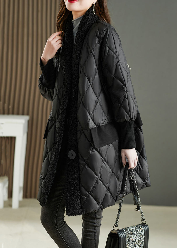 French Black PocketsTeddy Faux Fur Patchwork Duck Down Parka Winter