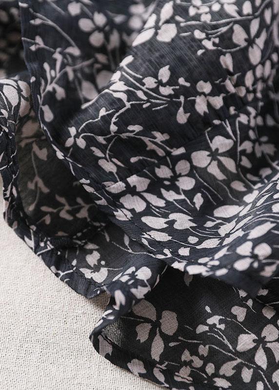 French Black Print Batwing Sleeve Cotton Shirt Top Short Sleeve Summer - bagstylebliss