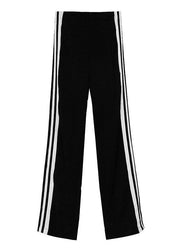 French Black Side Open Striped Pants High Waist