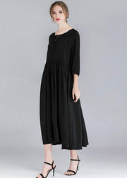 French Black Solid Patchwork Spring Three Quarter Sleeve Long Dresses - bagstylebliss