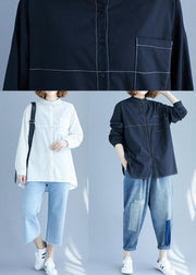 French Black Turn-down Collar Button Shirts - bagstylebliss