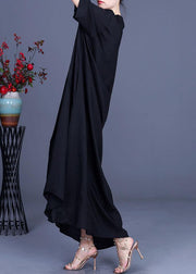 French Black V Neck asymmetrical design Dresses Summer - bagstylebliss