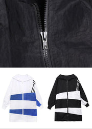 French Black White Cotton Cinched zippered Hoodies Outwear Spring - bagstylebliss
