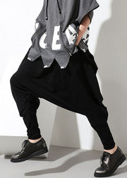 French Black Zip Up Loose Cotton Pants Spring