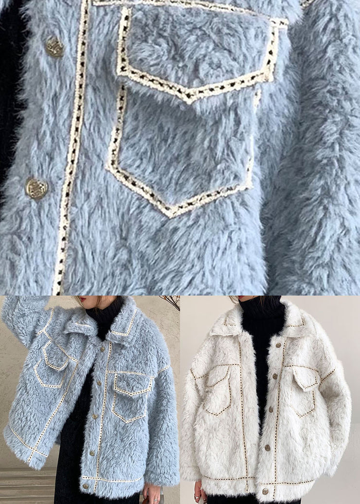 French Blue Button Faux Fur Winter Freizeitmantel