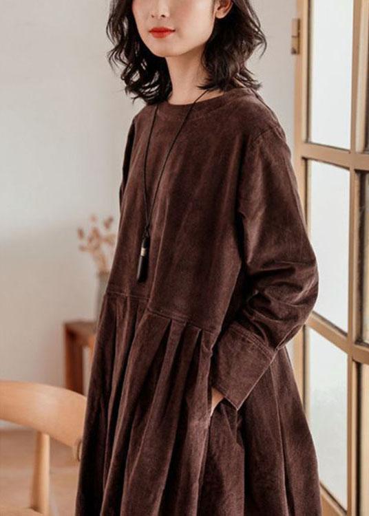 Elegant Brown Corduroy Dress Spring Maxi Dresses