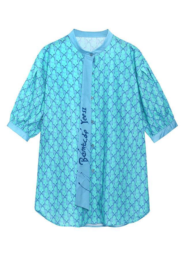 French Blue Print Button Patchwork Top Summer - bagstylebliss