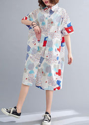 French Blue Print Cotton long shirts Summer Dress - bagstylebliss