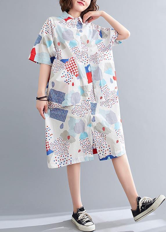 French Blue Print Cotton long shirts Summer Dress - bagstylebliss