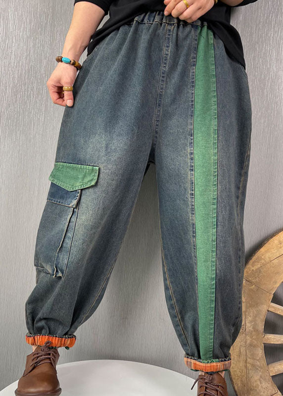 French Blue fashion Patchwork denim Pants Spring