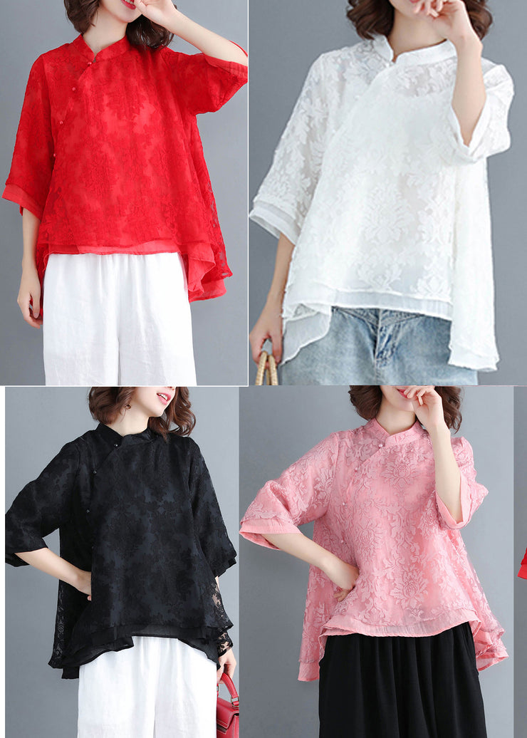 French Button lace clothes Women Inspiration black Plus Size Clothing shirt Summer