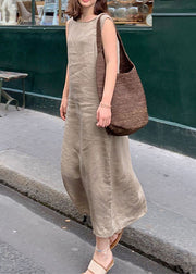 French Camel Asymmetrisches langes Leinenkleid ärmellos