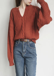 French Caramel V Neck retro Knit top Winter