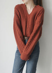 French Caramel V Neck retro Knit top Winter