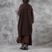 French Chocolate Bat Wing Sleeve Loose Asymmetrical Design Fall Long Sweater Coat