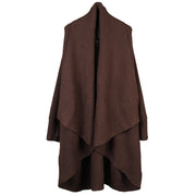 French Chocolate Bat Wing Sleeve Loose Asymmetrical Design Fall Long Sweater Coat