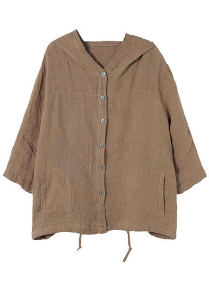 French Chocolate Linenhooded SummerPatchwork Shirt Tops - bagstylebliss