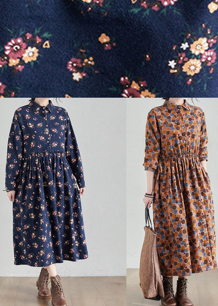 French Chocolate Print Long Lapel Cinched Traveling Spring Dresses - bagstylebliss