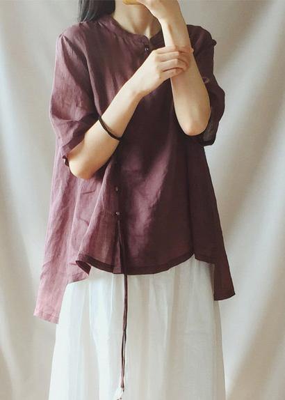French Chocolate Shirts Women Stand Collar Asymmetric baggy Blouse - bagstylebliss