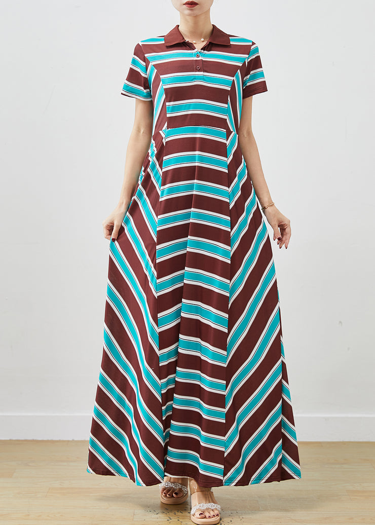 French Colorblock Striped Exra Large Hem Cotton Maxi Dress Spring