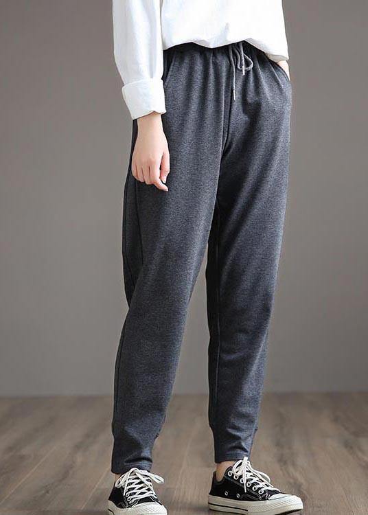 French Dark Gray Wild Pants Trendy Spring Elastic Waist Fashion Ideas Wide Leg Pants - bagstylebliss