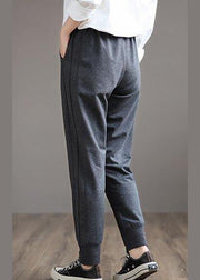 French Dark Gray Wild Pants Trendy Spring Elastic Waist Fashion Ideas Wide Leg Pants - bagstylebliss