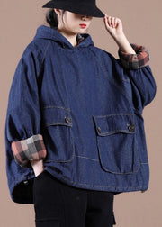 French Denim Blue Clothes For Women Hooded Pockets Oversized Spring Tops - bagstylebliss