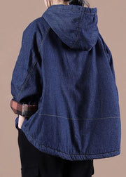 French Denim Blue Clothes For Women Hooded Pockets Oversized Spring Tops - bagstylebliss