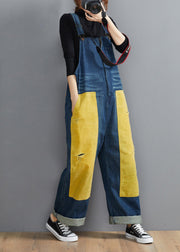 French Denim Blue Jeans women's Spring Patchwork Jumpsuit Pants - bagstylebliss