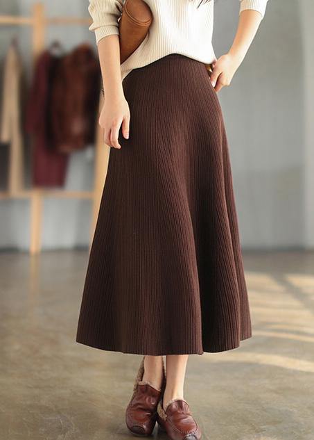 French Elastic Waist Cinched Spring Quilting Clothes Chocolate Plus Size Skirt - bagstylebliss