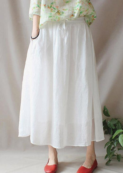 French Elastic Waist Large Hem Tunics Pattern White Traveling Dresses - bagstylebliss