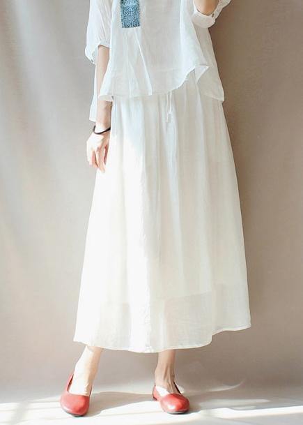 French Elastic Waist Large Hem Tunics Pattern White Traveling Dresses - bagstylebliss