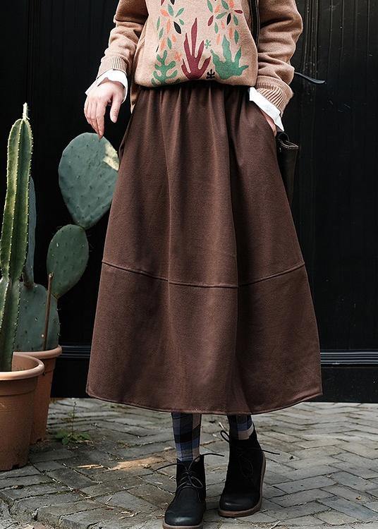 French Elastic Waist Patchwork Spring Dresses Runway Chocolate Robe Skirt - bagstylebliss