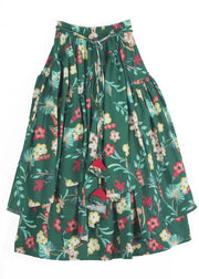 French Green Asymmetrical Print Skirts Spring