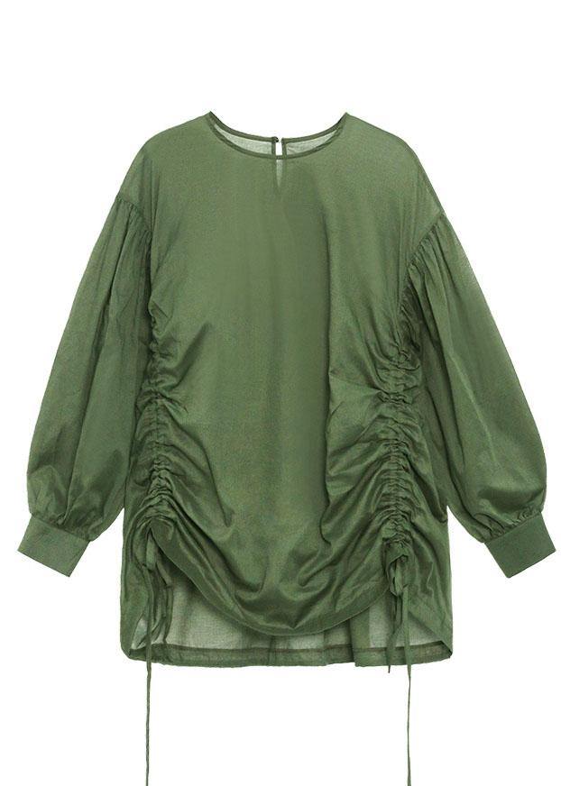 French Green Cinched Long sleeve shirts - bagstylebliss